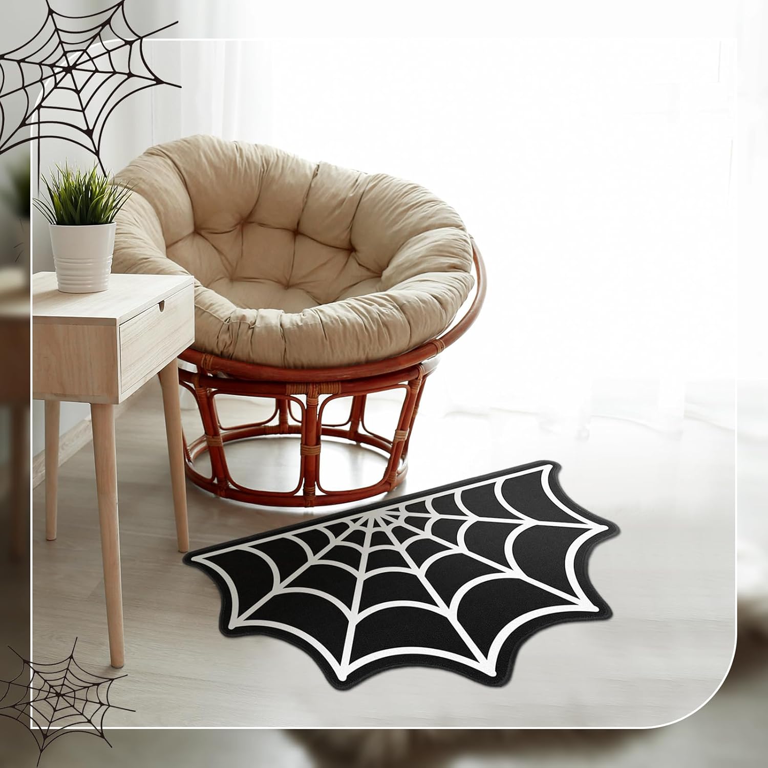Timgle 3 Pcs Spider Web Indoor Halloween Rug Kitchen Rugs Goth Bath Mat Spooky Non Slip Doormats Carpet for Kitchen Bathroom Front Door Porch Outdoor Office Laundry Accessories Gift (Black and White)