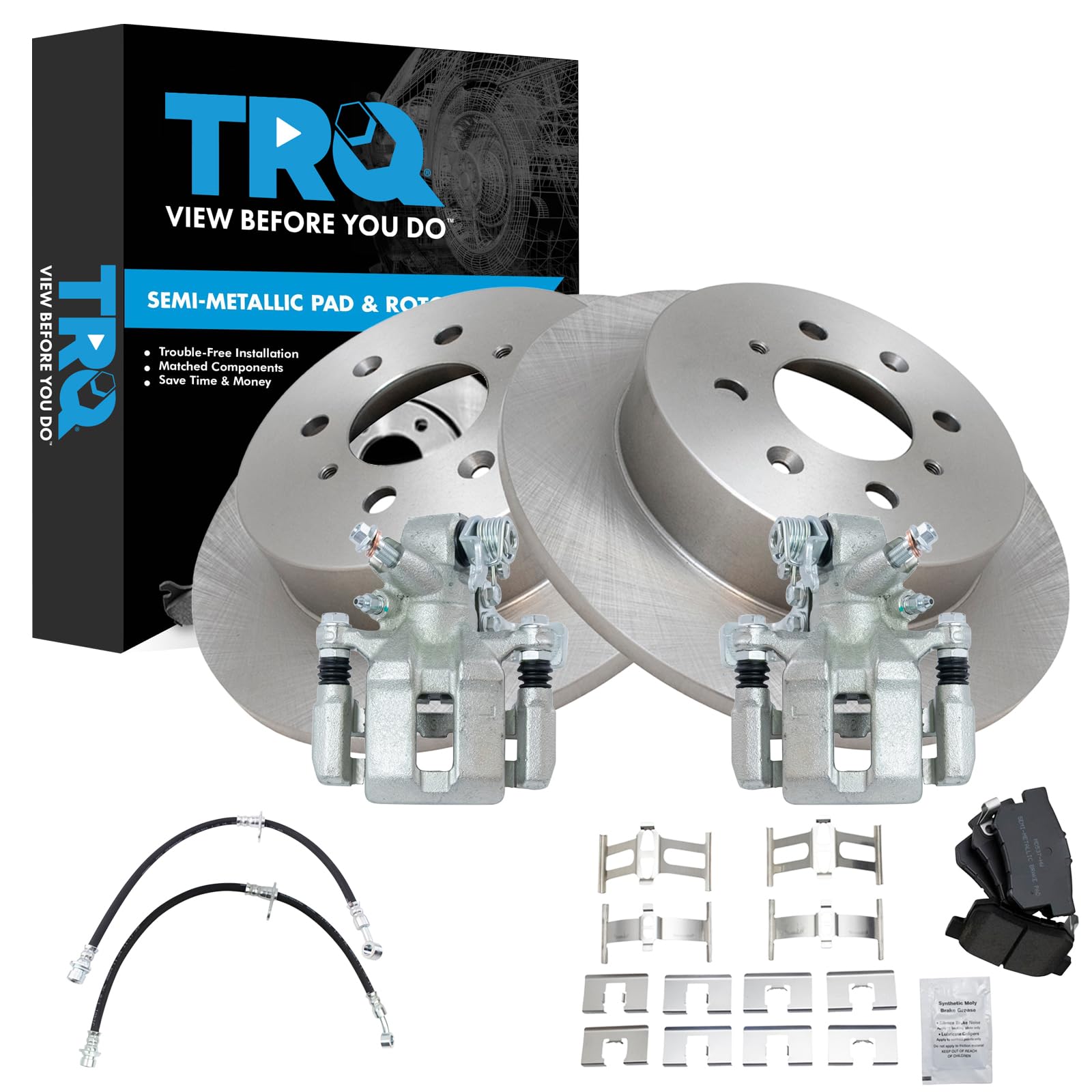 TRQ Rear Brake Pad and Rotor Set Ceramic Calipers Compatible with 2010 2016 Volkswagen CC