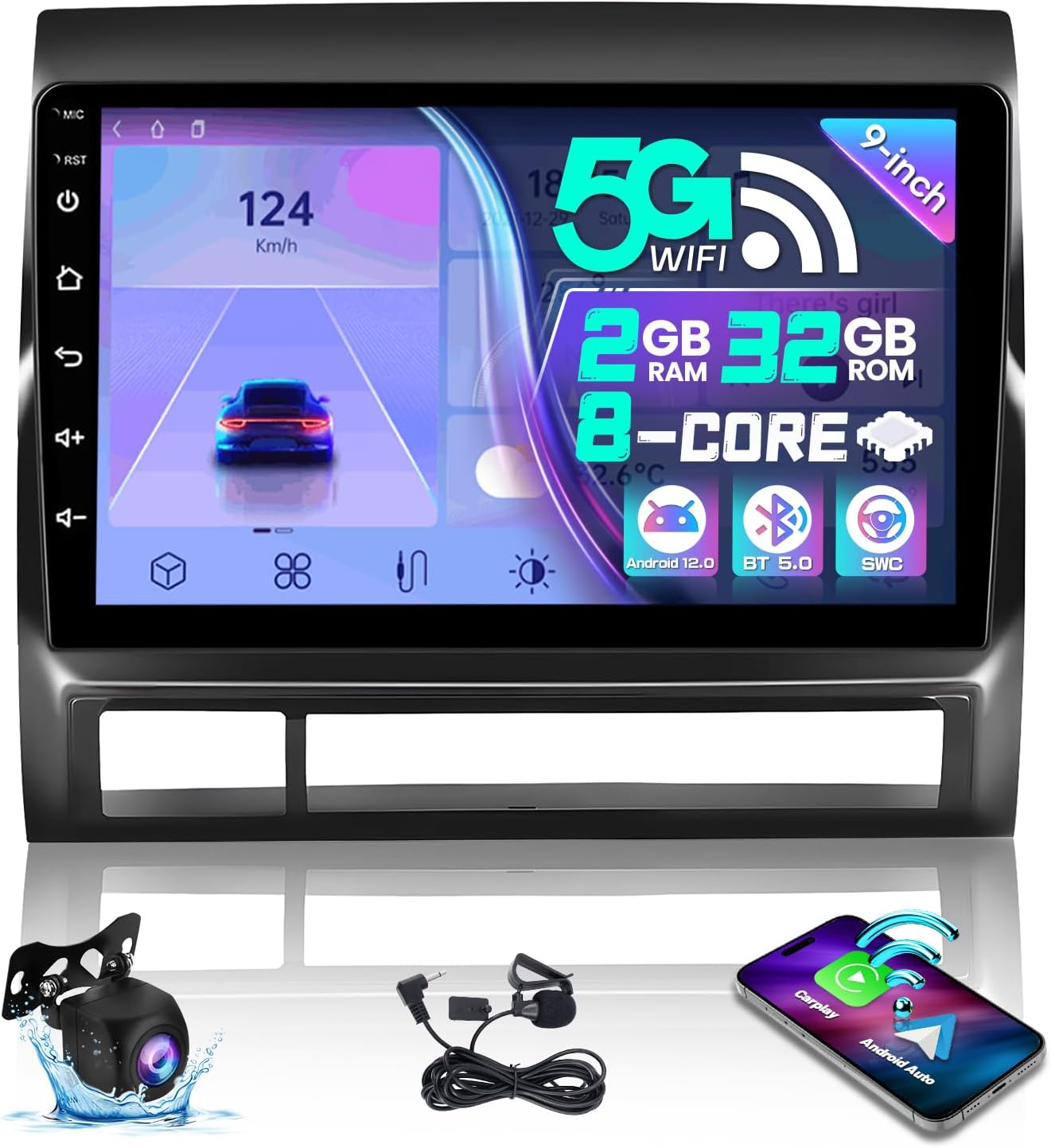 5Ghz WiFi Car Stereo Radio for Toyota Tacoma 2005-2015 Upgrade JBL 8 Core 9 Inch Touch Screen Head Unit Carplay Android Auto BT GPS SWC FM AHD Backup Camera 2+32 GB