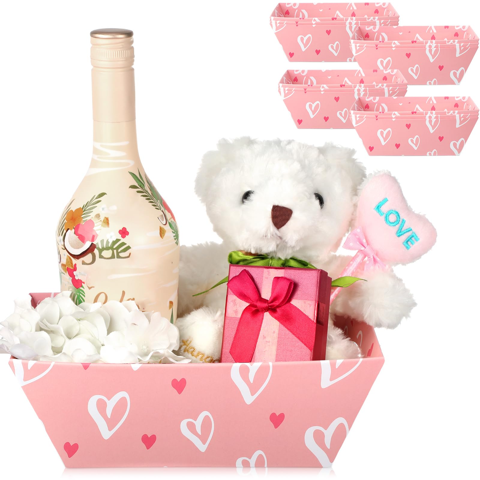 Potchen 12 Pcs Baskets for Gifts Empty Bulk 9.8" x 6.5" x 3.5" Kraft Gifts Baskets with Handle Valentine's Market Trays for Valentine's Mother's Day