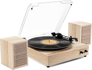 Minimalist Bluetooth Turntable with Hi-Fi Sound, 3-Speed Vinyl Record Player with External Stereo Speakers, Auto Stop, Wood Finish, Ideal for Music Lovers, Beginners, and Gift Buyers – RetroBeat