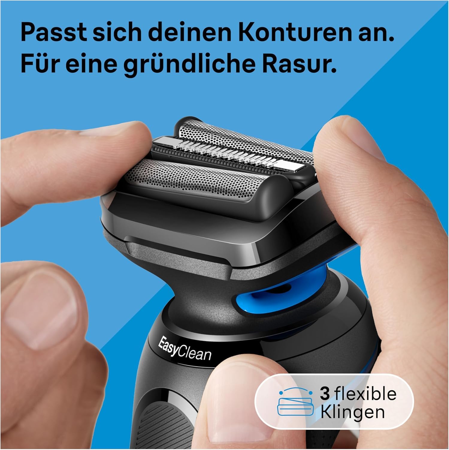 Braun Rasierer Herren Elektrisch Series 5, 51-B1000s, Blau - Kabelloser Elektrorasierer, Barttrimmer mit 50 Min. Akku, Wasserdicht, Made in Germany, Inkl. 1 Aufsatz