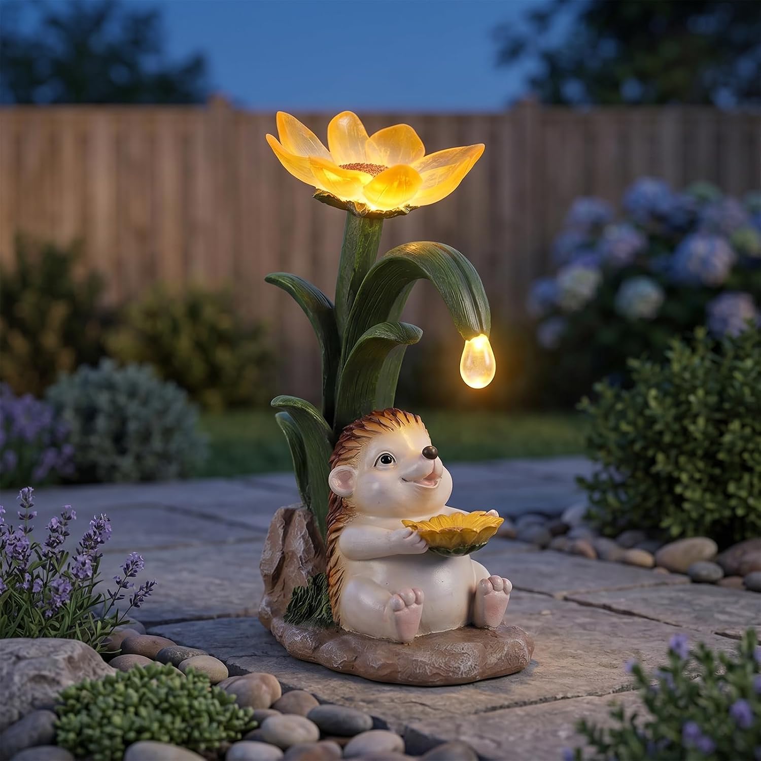LCCCK Cute Solar Garden Hedgehog Statues for Outdoor Yard Art Decor, Fairy Garden Animals Accessories with Solar Light, Garden Hedgehog for Patio Lawn Ornaments Birthday Gifts for Women Mom Grandma