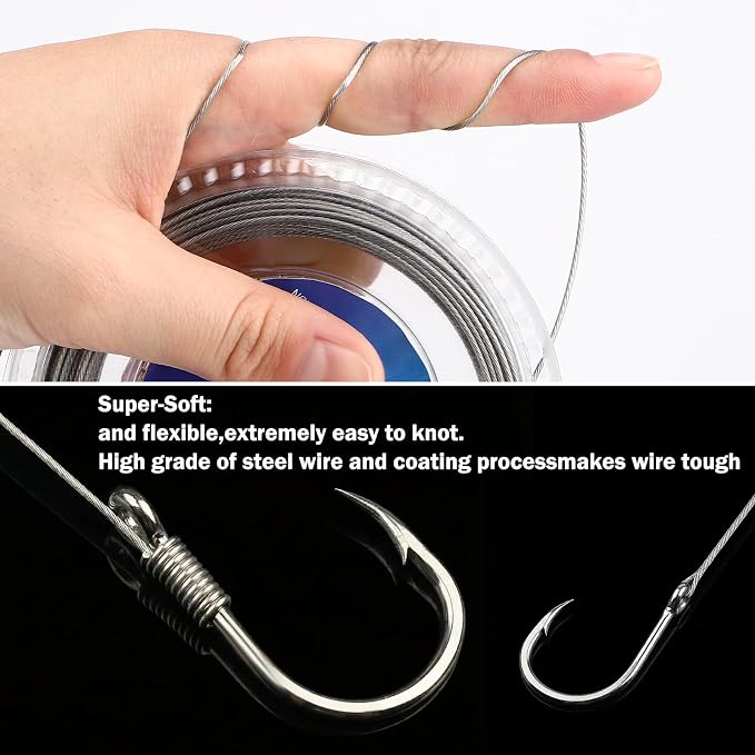 Set 10 Rollos Línea Líder de Pesca 32 ft Nylon Acero miniatura 3