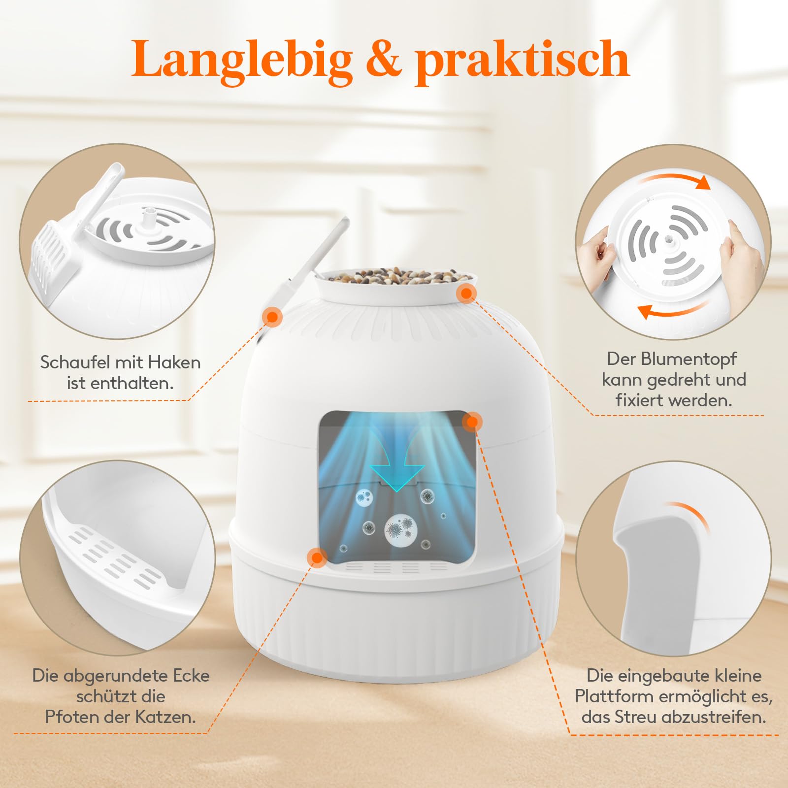 Lifewit Katzenklo Blumentopf mit Pflanze & Schaufel, Katzentoilette Weiß | Katzenklo Versteckt, Katzentoilette XXL mit Geruchskontrolle und Kohlefilter, Cat Litter Box with Plant für Wohnzimmer Ecke
