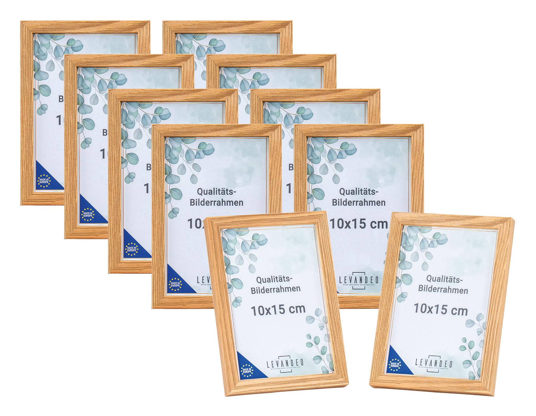 levandeo 10 Stück Bilderrahmen Echtholz Made in EU 10x15 Natur mit Glasscheibe Portrait Fotorahmen Set Holz Kiefernholz Picture Frame