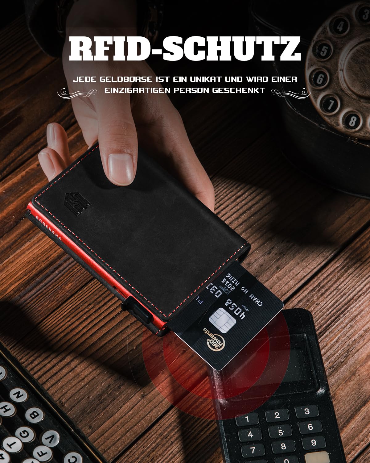 DODENSHA MagSnap Geldbörse Herren I Slim Wallet mit Münzfach I Wallets for Men für 10+ Karten I Magnetischer Verschluss portmonee Herren Slim I RFID Schutz I SchwarzRot