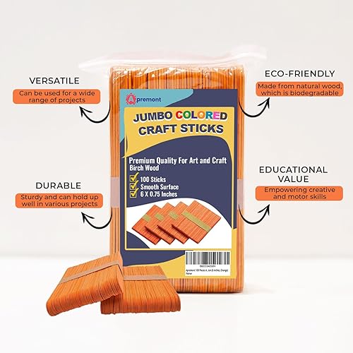 Vista 20 de 100 palitos de madera de colores jumbo surtidos de 6 pulgadas de largo, palitos de paletas de arcoíris, artes y manualidades, lo mejor para hacer
