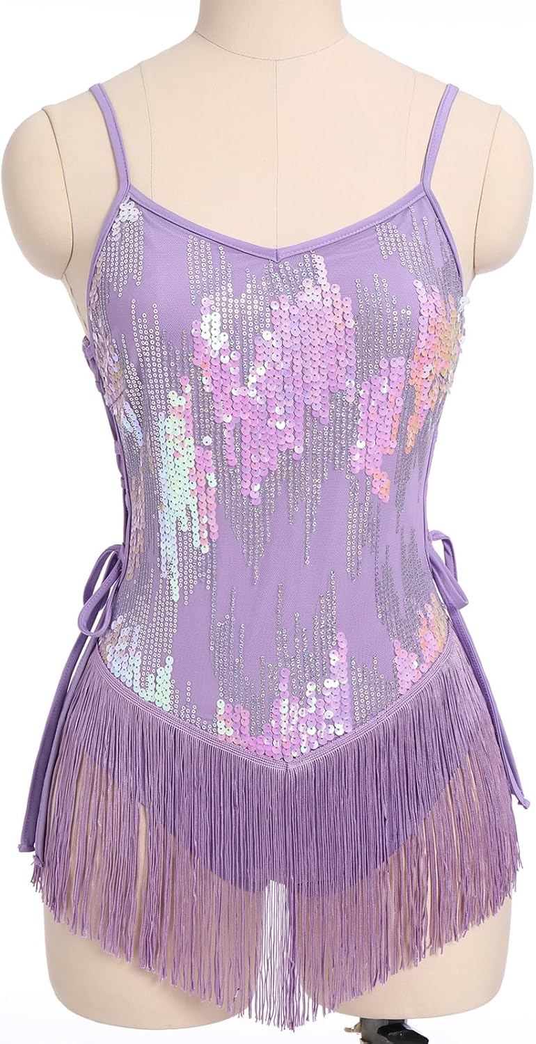 ODIZLI Sequin Fringe Bodysuit for Women Sparkly Hollow Out Tassel Romper Leotard Rave Latin Jazz Dance Acrobat Costume - Image 2