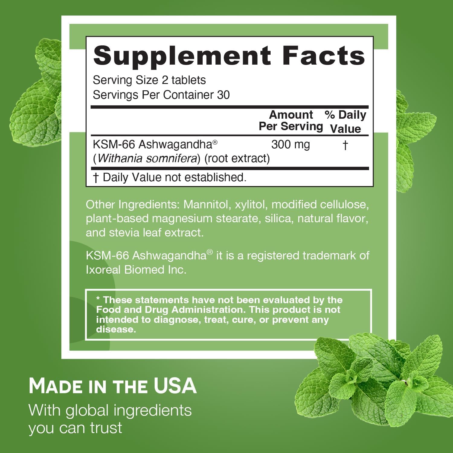 EZ Melts Dissolvable KSM-66 Ashwagandha, 300 mg, Sugar-Free, Stress, Sleep and Mood Support Supplement, 30-Day Supply, Peppermint Chill-Flavor - 2 Pack