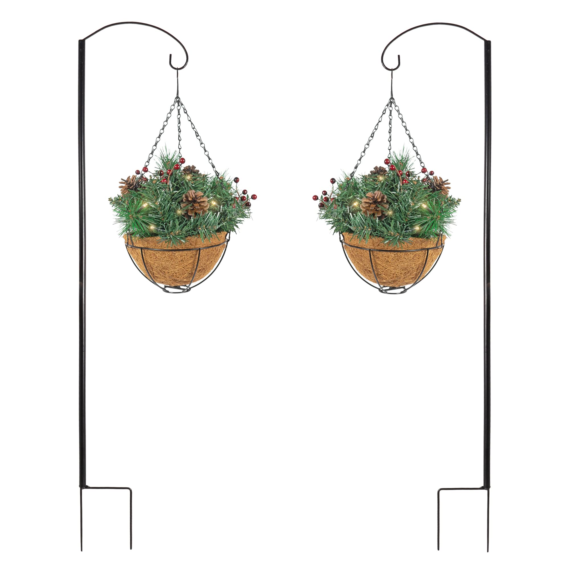 Equinox 2LABD-HBW2-7CW Holiday Wonderland Aberdeen Walkway Artificial Hanging Baskets with Cones and Berries, 13-Inch, 2-Pack