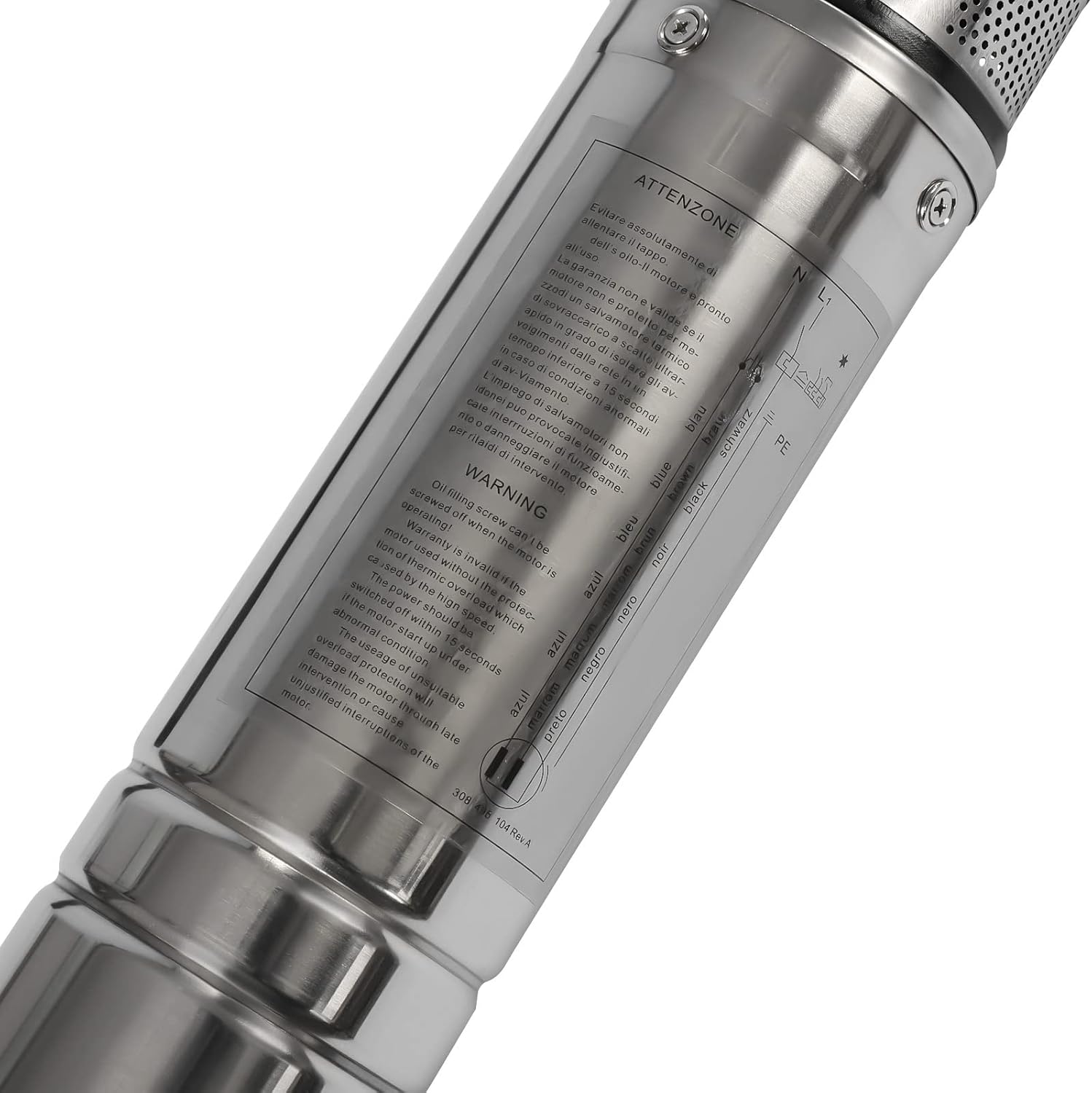 Deep Well Submersible Pump, 0.5HP 110V/60Hz, 16GPM 157 ft Head, with 5ft Cable, 3.8 in Stainless Steel Water Pumps for Industrial, Irrigation, Home Use