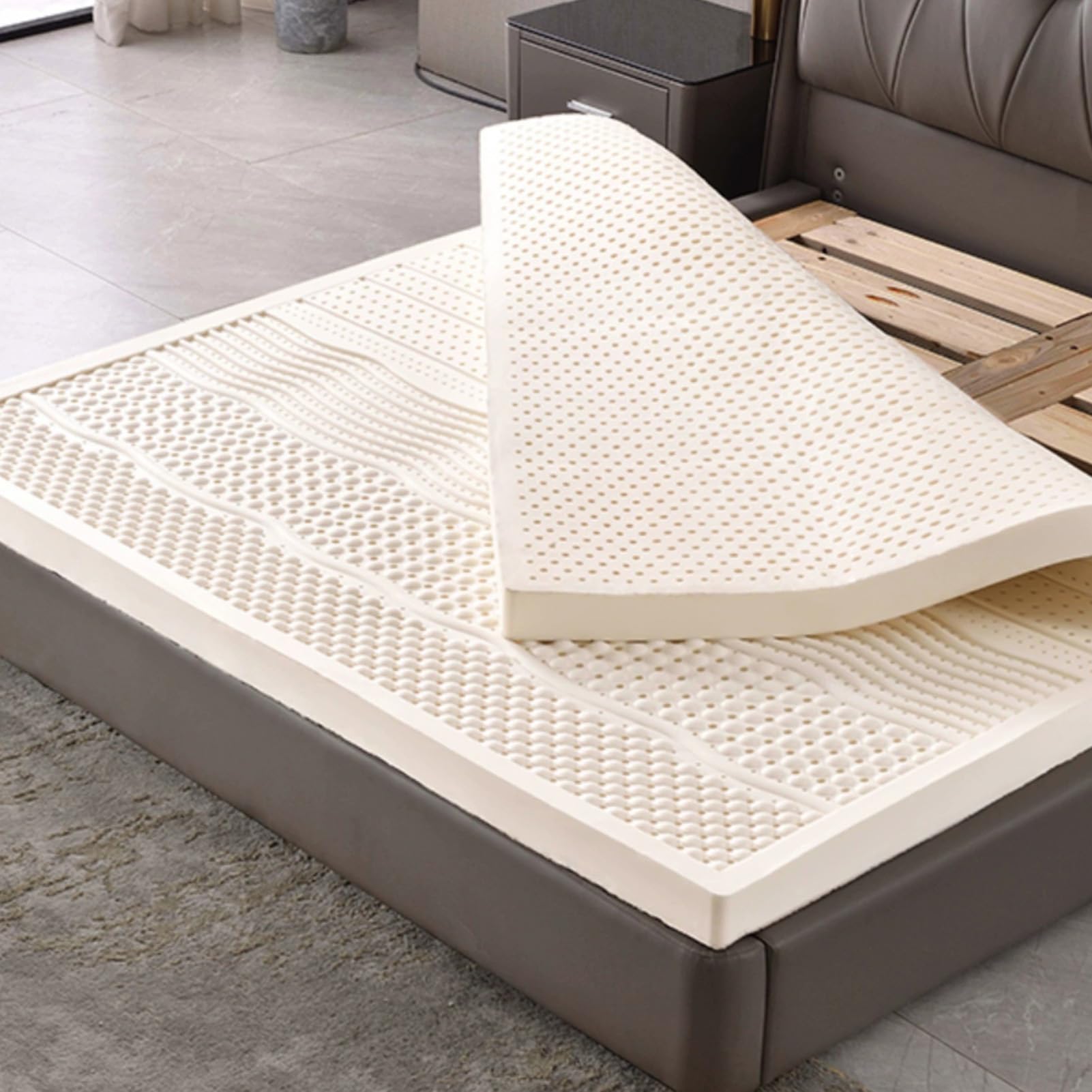 BIWKONI Thick 4 Inch Green Natural Latex Mattress Topper High Rebound Breathable Latex Mattress Deep Sleep with Inner