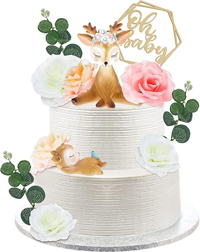 Taiyin 12 piezas de figuras de ciervos para tartas de bebé, decoración de pasteles de bosque, decoración para baby shower, suministros de fiesta de