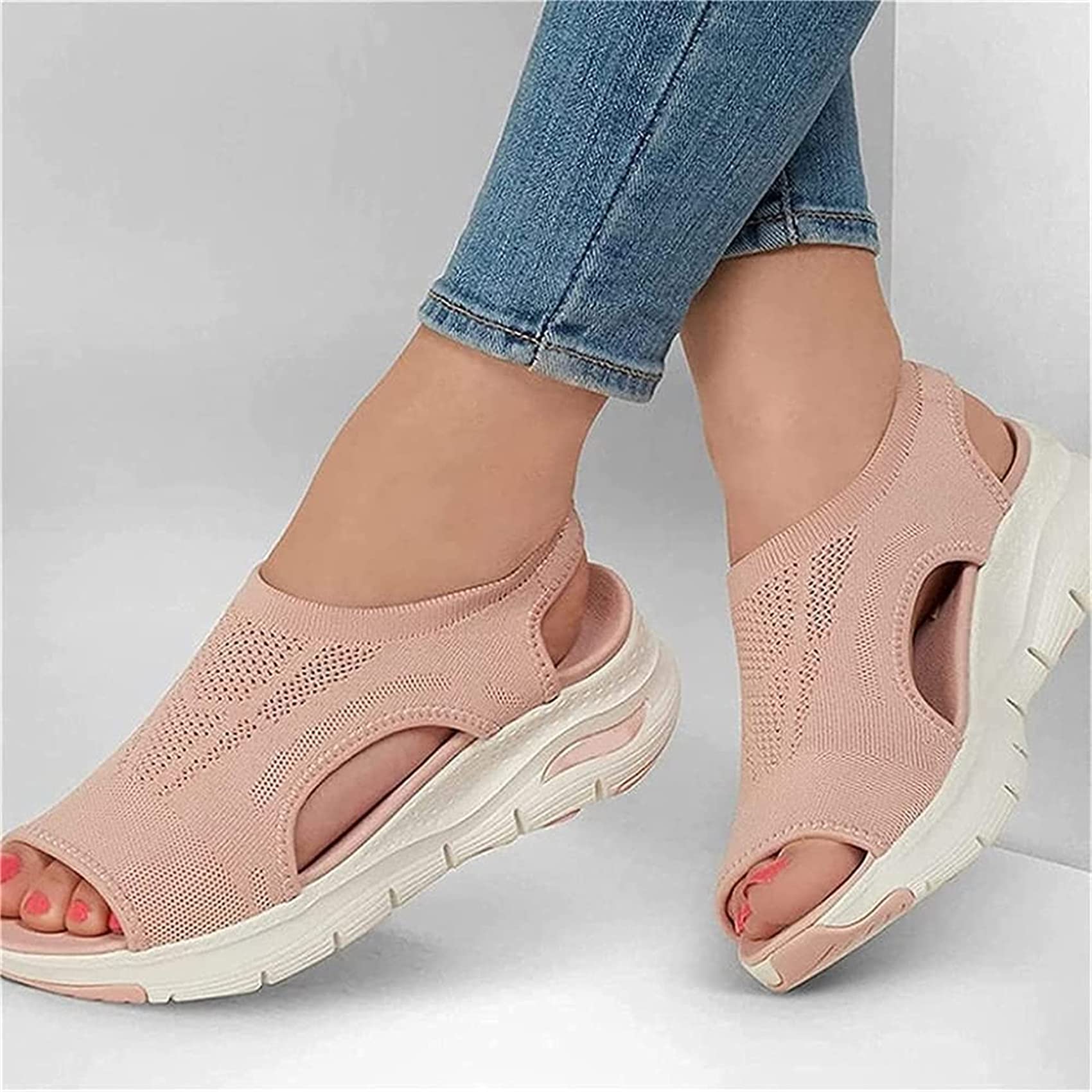 Riyueyi Women's Pink Us7/Eu38 Gladiator Sandals - Mesh Upper, Breathable, Adjustable Cross-Strap, Platform & Wedge Heel