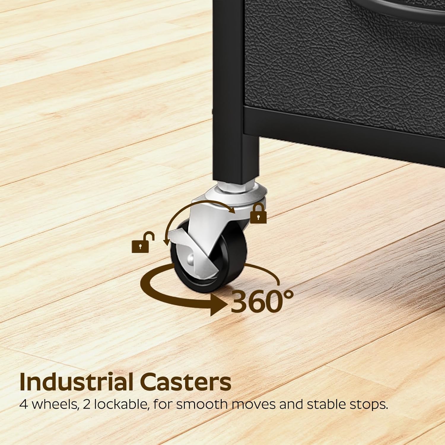 Mobile Printer Stand, 3 Tier Printer Cart with Power Outlet and Fabric Drawers, Industrial Printer Table on Wheels, Printer Stand with Storage for Home Office, Study, Living Room PS03BB