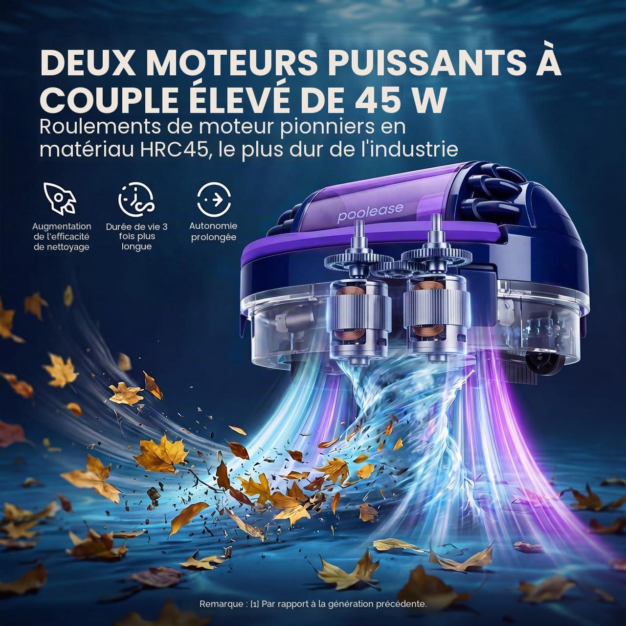 Robot De Piscine sans Fil À Double Moteur & Double Filtration, 100 Min D’Autonomie, Charge Rapide en 2,5H, Aspiration Puissante, Nettoyeur Automatique Adapté Aux Piscines À Fond Plat Jusqu’à 90 M² | Robot nettoyeur de piscine 100 min d'autonomie, avec deu