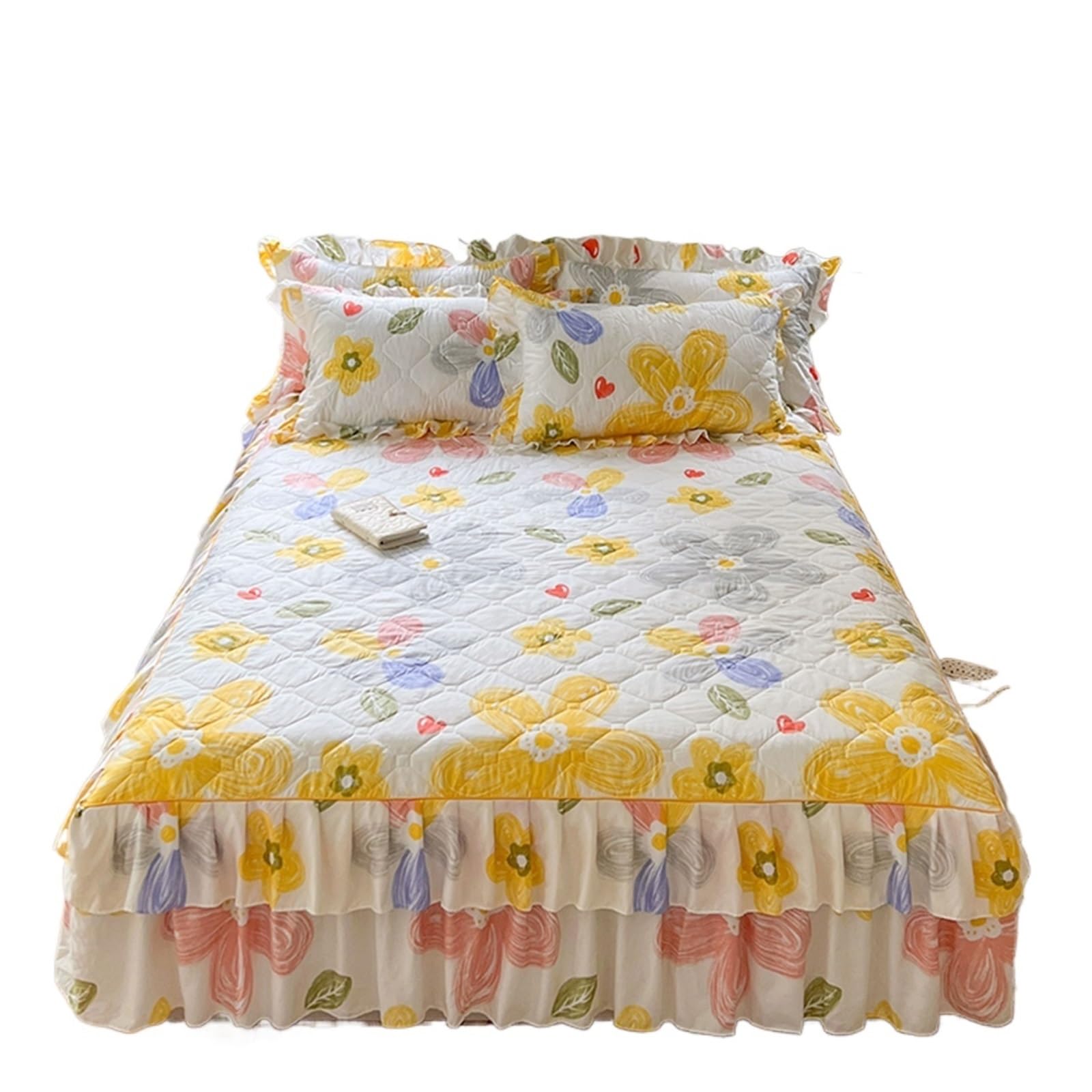 Bed Skirt Bed Skirt Cartoon Style Cover Ruffled Bedsheet Falda De Cama Quilted Mattress Covers Lace Bedspread (No Pillowcase)(Color2,King 180x200cm 1pc)