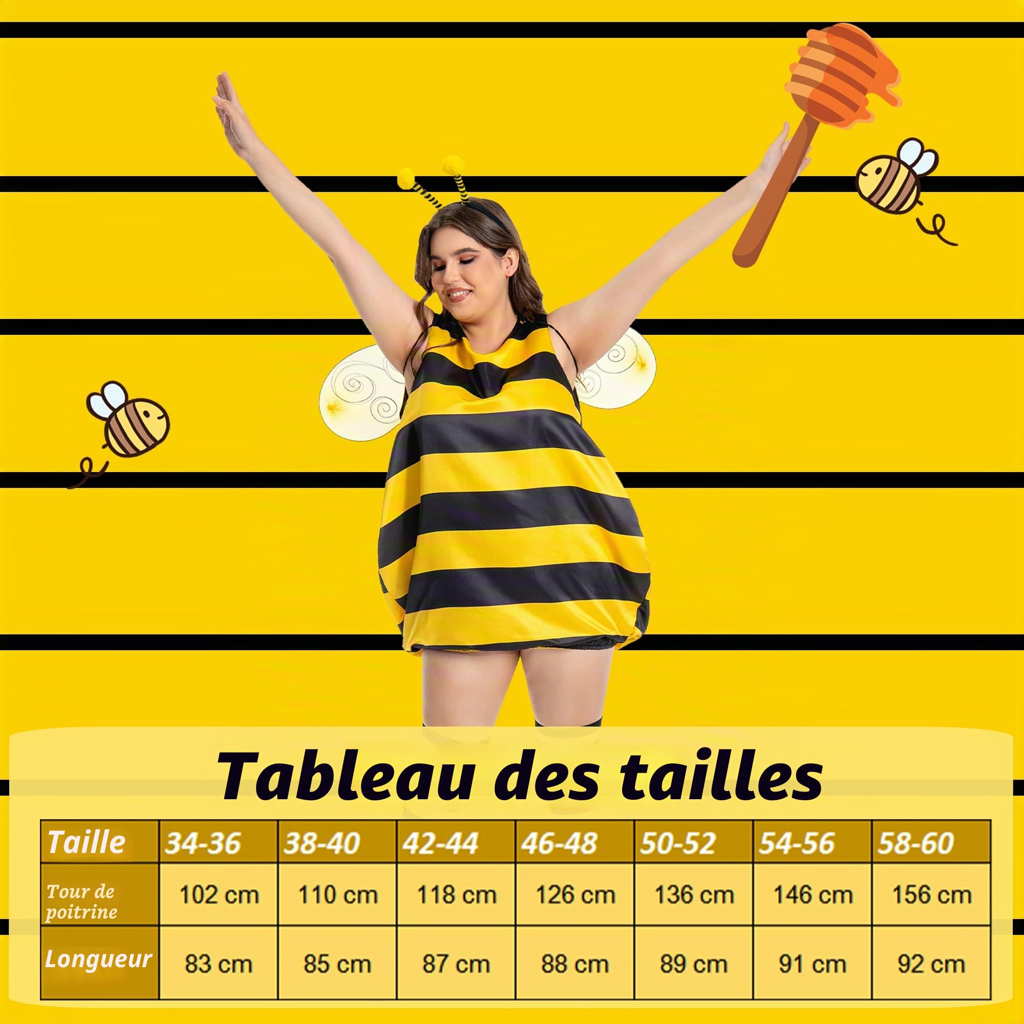 Costume d'abeille grandes tailles pour femme adulte 42-56