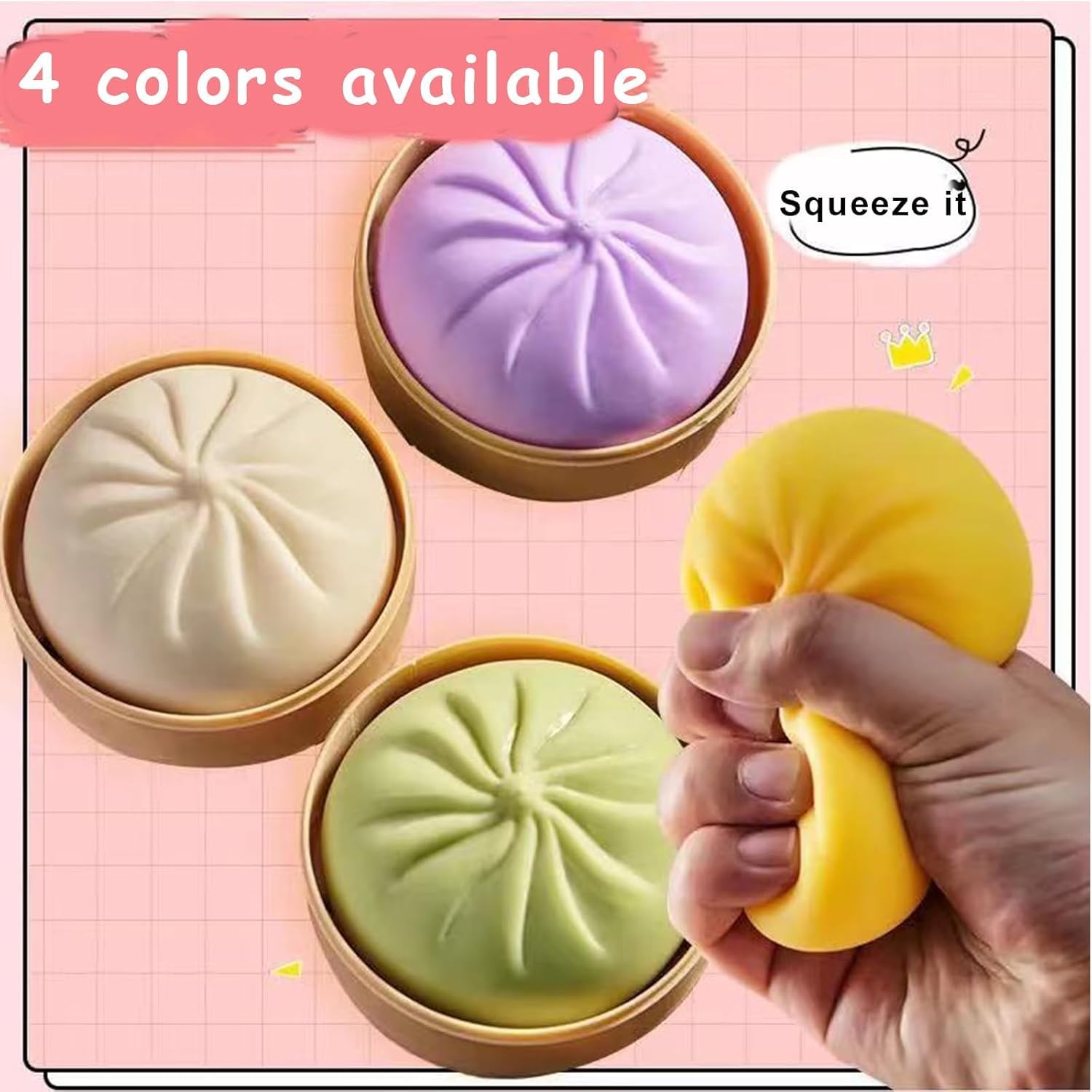 4Pcs Tie Dye Dumpling Squishy, Colorful Bao Bun Toy, Oversized Jumbo Dumpling Squishy Stress Relief, Fun Dumplings Squish Mini with Food Steamer, Anxiety & Stress Relief for Adults