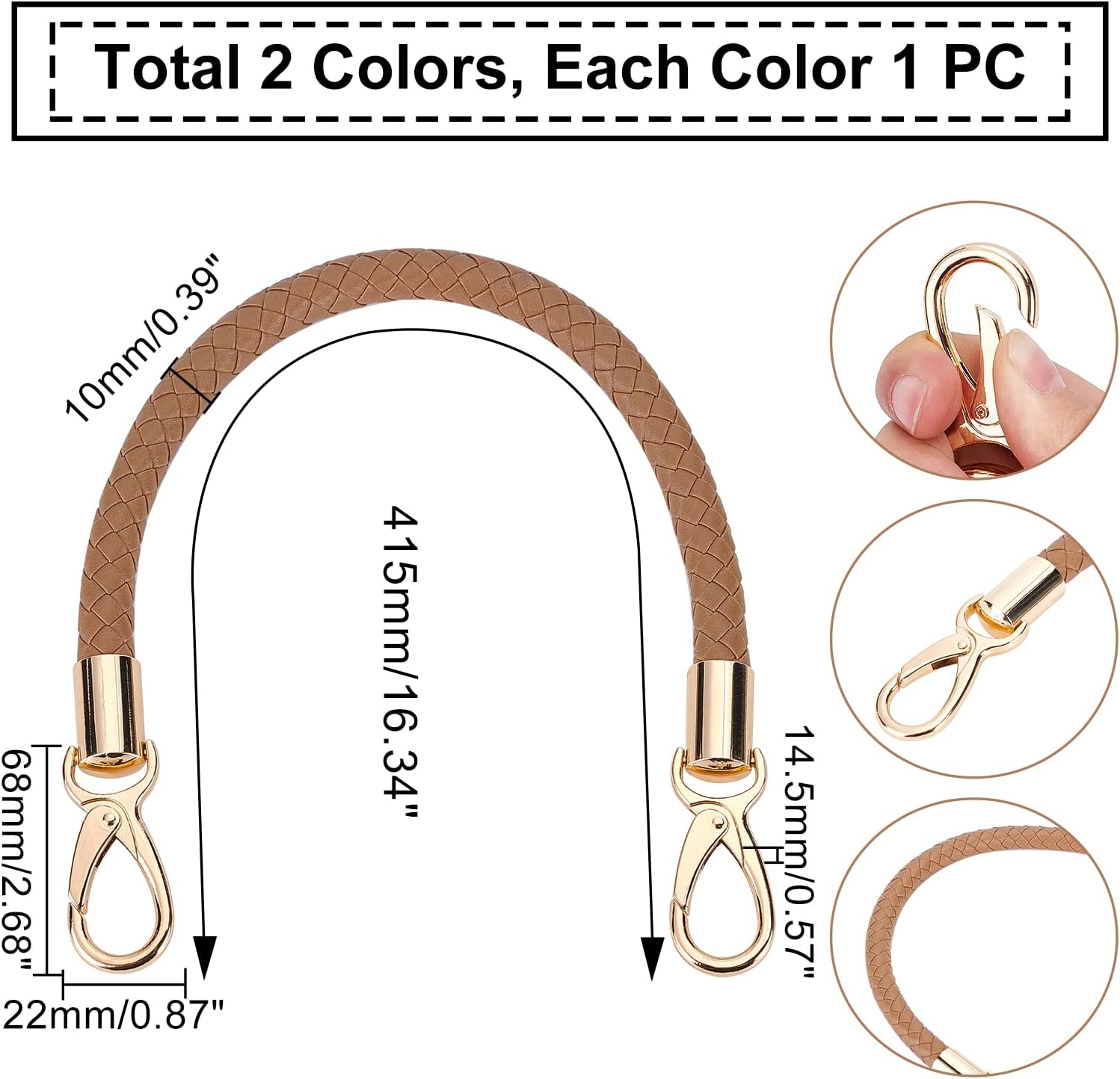 PH PandaHall 2 Strands PU Leather Bag Handle Black/Peru Purse Strap Replacement Short Bag Strap 16.3"/41.5cm Short Bag Strap with Lobster Clasp for Underarm Bag Shoulder Bag Handbag Tote Satchel