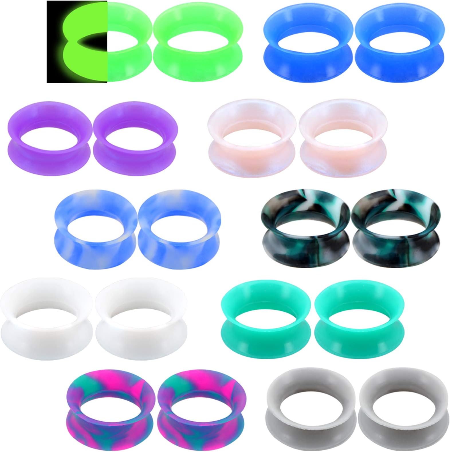 20PCS Soft Silicone Ear Gauges Flesh Tunnels Plugs Stretchers Expander Double Flared Flesh Tunnels Ear Piercing Jewelry