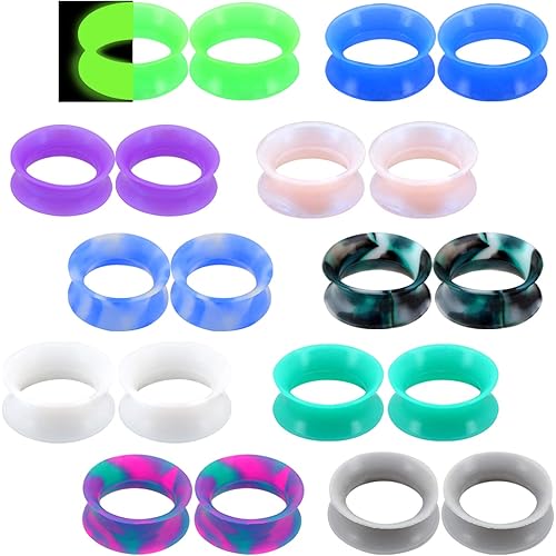 Jewseen 20PCS Soft Silicone Ear Gauges Flesh Tunnels Plugs Stretchers Expander Double Flared Flesh Tunnels Ear Piercing Jewelry
