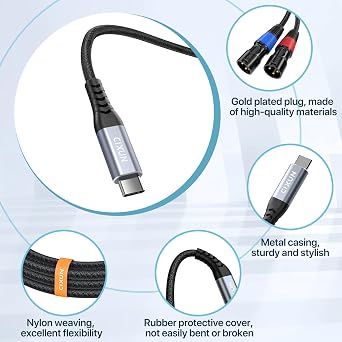 USB C to Dual XLR Male Audio Cable,Type C to 2 XLR Male Stereo Audio Cable for Mobile Phone,Speaker, Power Amplifier,Audio Mixer (1M/3.3Ft)
