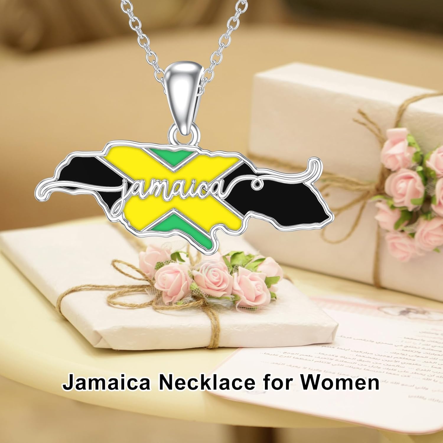 PROESS Jamaica/America/Texas/Africa Map Necklace for Women 925 Sterling Silver Flag Pendant Necklace Country Map Chain Jewelry Gifts