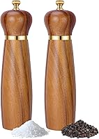 Vista 1 de Juego de molinillo de sal y pimienta de madera de acacia, molinillo de pimienta manual de 8 pulgadas con grosor ajustable, juego de 2 saleros