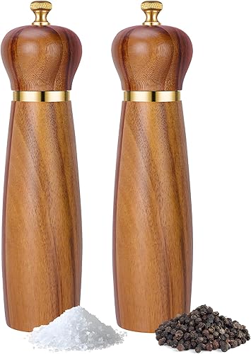 Juego de molinillo de sal y pimienta de madera, molinillo de pimienta manual de 8 pulgadas con grosor ajustable, paquete de 2 saleros y pimenteros
