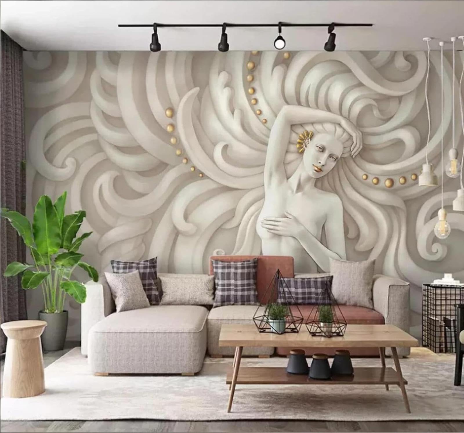 XLMING Relief Figures Sculpture Angels Art 3D Wallpaper Luxury Silk Study Dining Feature Sofa Grey Bedroom Living Room Tv Decorative Wall-200cm×140cm