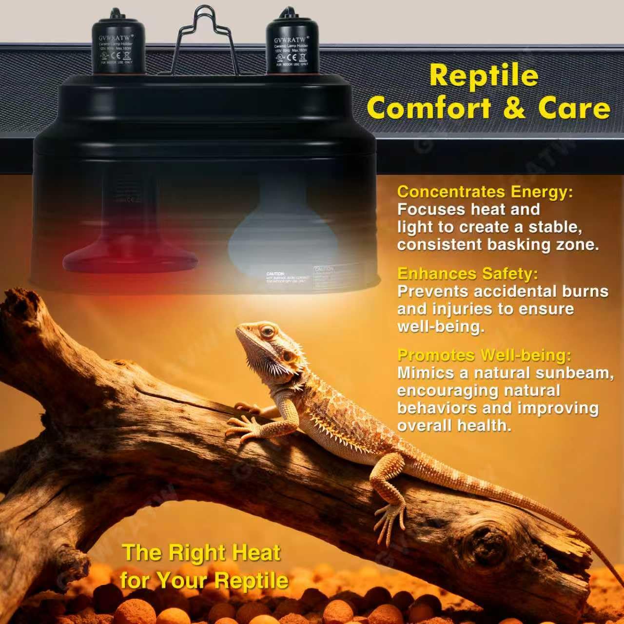 GVWRATW Reptile lamp, Maximum 160W Each Reptile hot lamp Comes with a Separate Switch, Suitable for Lizards, Turtles, Snakes, and Amphibians. - image 2