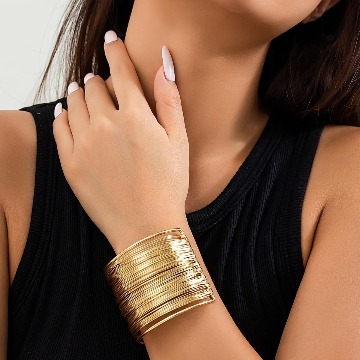 MIFYNN Gold Cuff Bracelet for Women Multi Layer Winding Gold Silver Bracelet Adjustable Open Cuff Bracelet Fashion Wide Face Open Bangle Jewelry - Image 3
