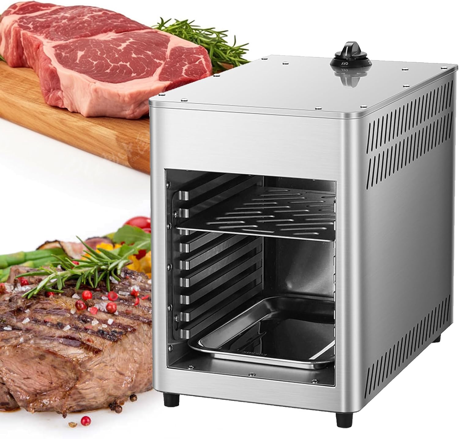 Gas Steak Broiler, Indoor Commercial Steak Grill, Stainless Steel Automatic Steak Oven, Temperature Adjustable for Beef Chicken Vegetables,NPJ002G