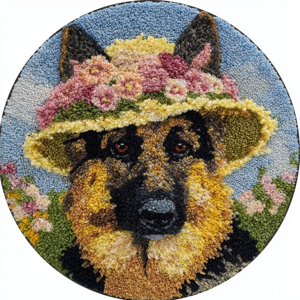 kitphoenix Creative Round Latch Hook Rug Kit German Shepherd 50 X 50Cm Handmade Latch Hook Kits for Adults for Christmas Carpet Beginners Adults