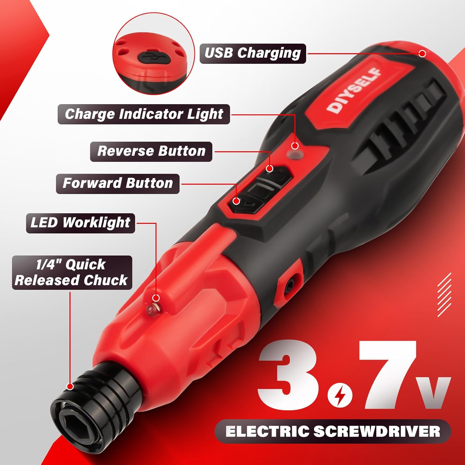 DIYSELF Power Screwdriver, 3.7V Screwdriver with LED, Includes 25 Bits, USB Charging Cable, Mini Precision Electric Screwdriver Cordless Rechargeable Set for Electronics, Gift for Men Dad Husband