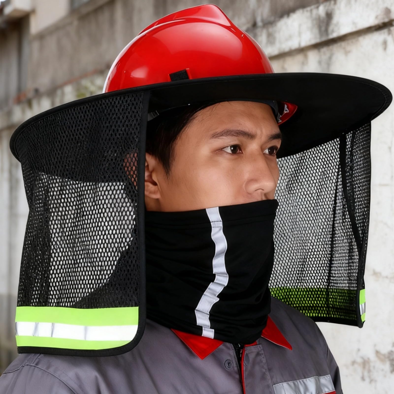 2 STK. Vollrand-Schutzhelm Sonnencape mit Nackenschlauch, reflektierendem Sicherheitsdesign, faltbarem atmungsaktivem Mesh-Gesichtsschutz für Sommerarbeit im Freien, Schwarz