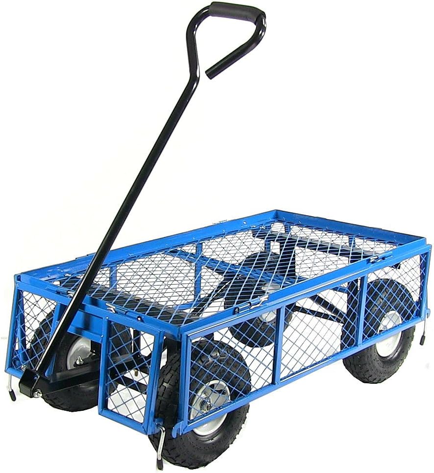 Sunnydaze Utility Steel Garden Cart, Outdoor Lawn Wagon with Removable Sides, Heavy-Duty 400 Pound Capacity, Blue : Patio, Lawn & Garden