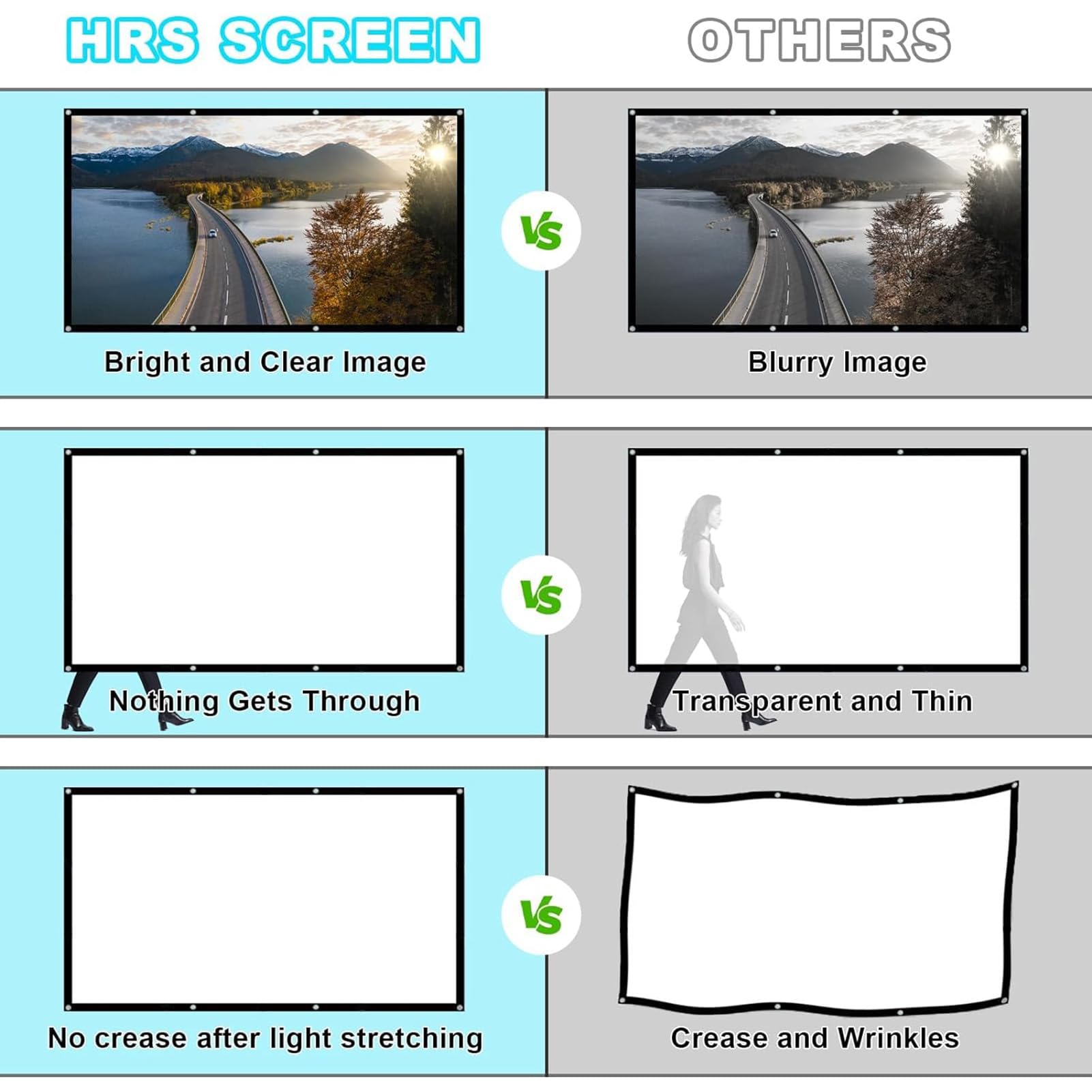 Beamer Leinwand 100 Zoll, einfach aufzuhängen 16: 9 4K HD Projektor Leinwand, Tragbare Leinwände Faltbar Anti-Falten Doppelseitige Projektion 221 x 125 cm, Outdoor und Heimkino