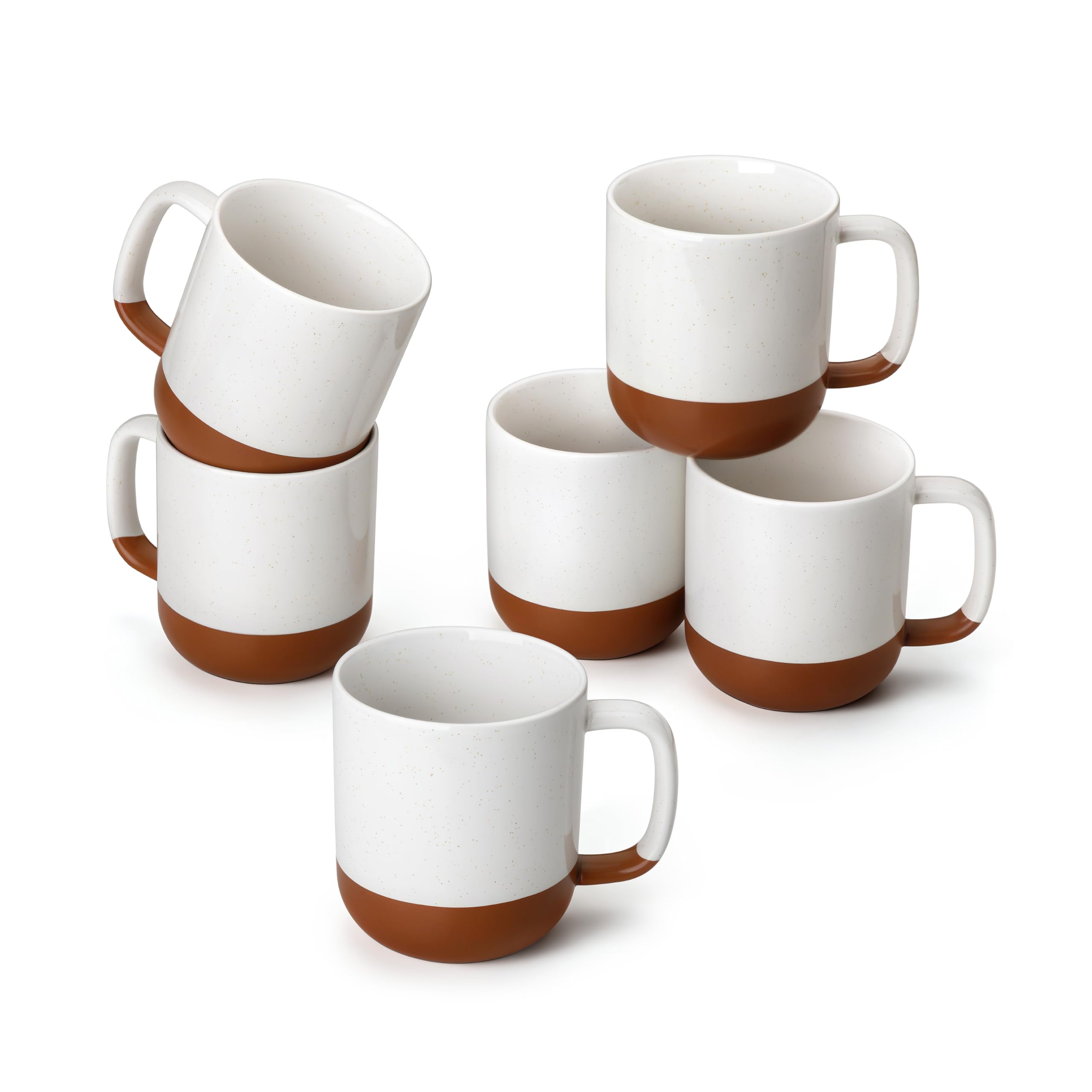 MALACASA Ceramic 11oz Coffee Mugs Set of 6, Khaki White