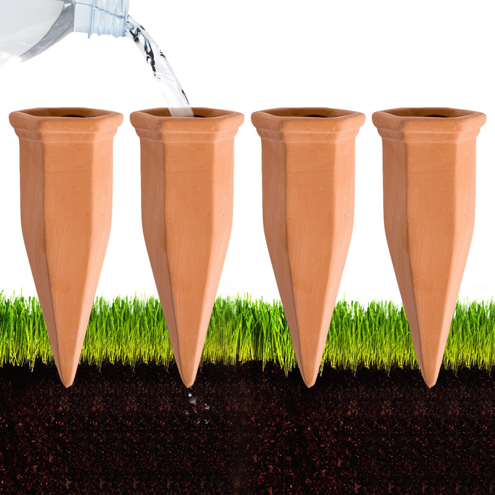 Terracotta Watering Spikes - Plants Self Watering Spikes in Terracotta - Efficient Indoor Outdoor Plants Stakes for Aloe, Cactus