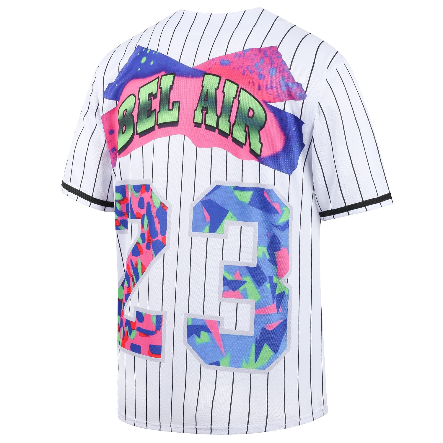 kioken Bel Air Baseball Jersey,90s Hip Hop Clothing for Men and Women, Short Sleeves T Shirt for Party(White Stripe_S)