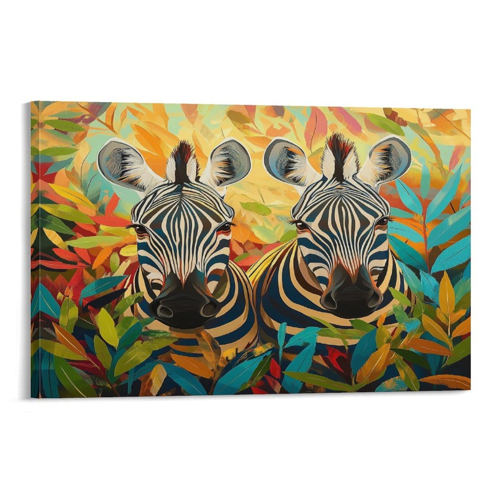CPLVKWRQJ Zebras in Jungle 1 Piece Vibrant Wildlife Art Canvas Print - Office Wall Art Fade Resistant Wall Focal Art Statement Piece 12x18inch(30x45cm)