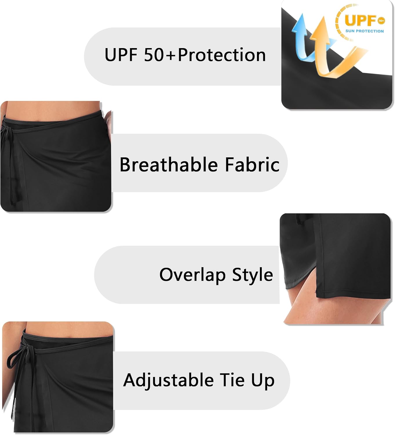 AOBUTE Womens Summer Upf 50+ Beach Sarong Overlapped Side Tie Wrap Swim Skirt (No Briefs) - Image 3