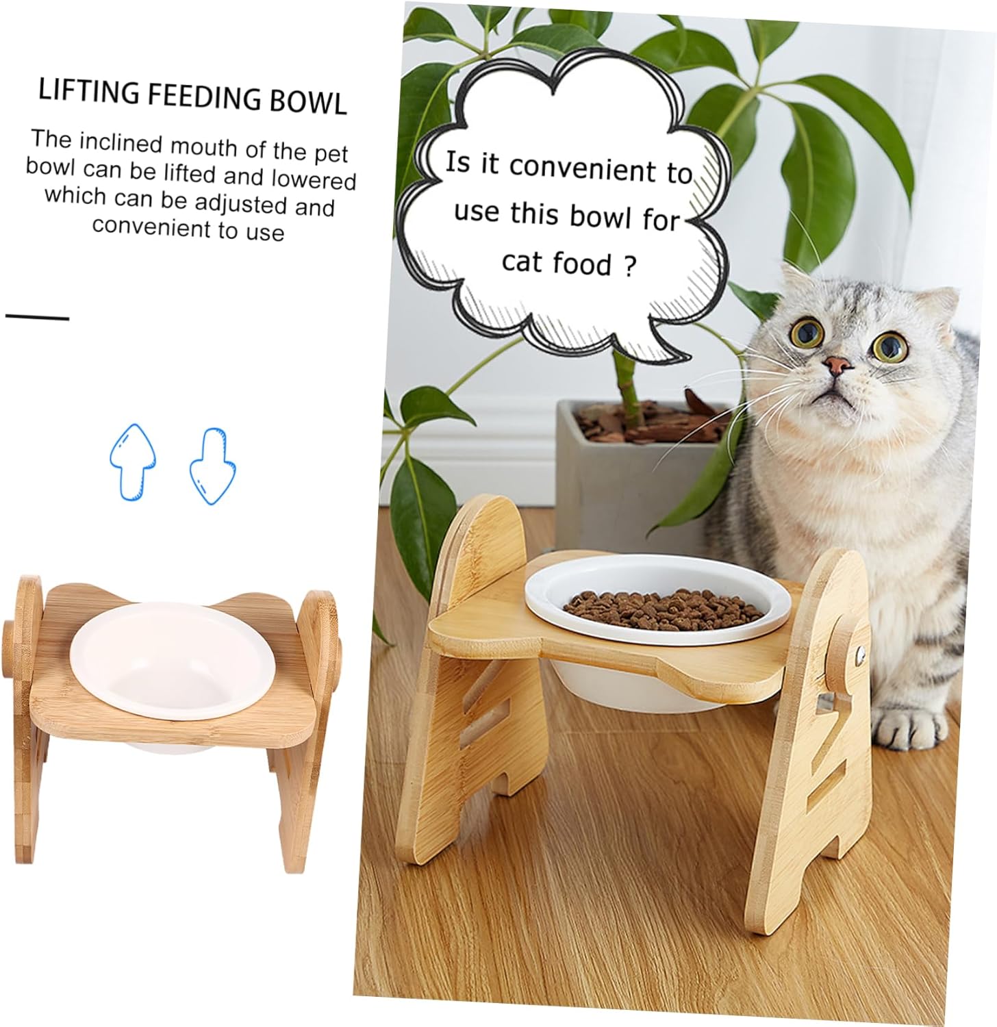 Pet Cat Bowl Stand with Creative Tilt Elevated Ceramic Feed Water Dispenser