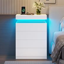 ADORNEVE White Nightstand with Drawers and LED Lights