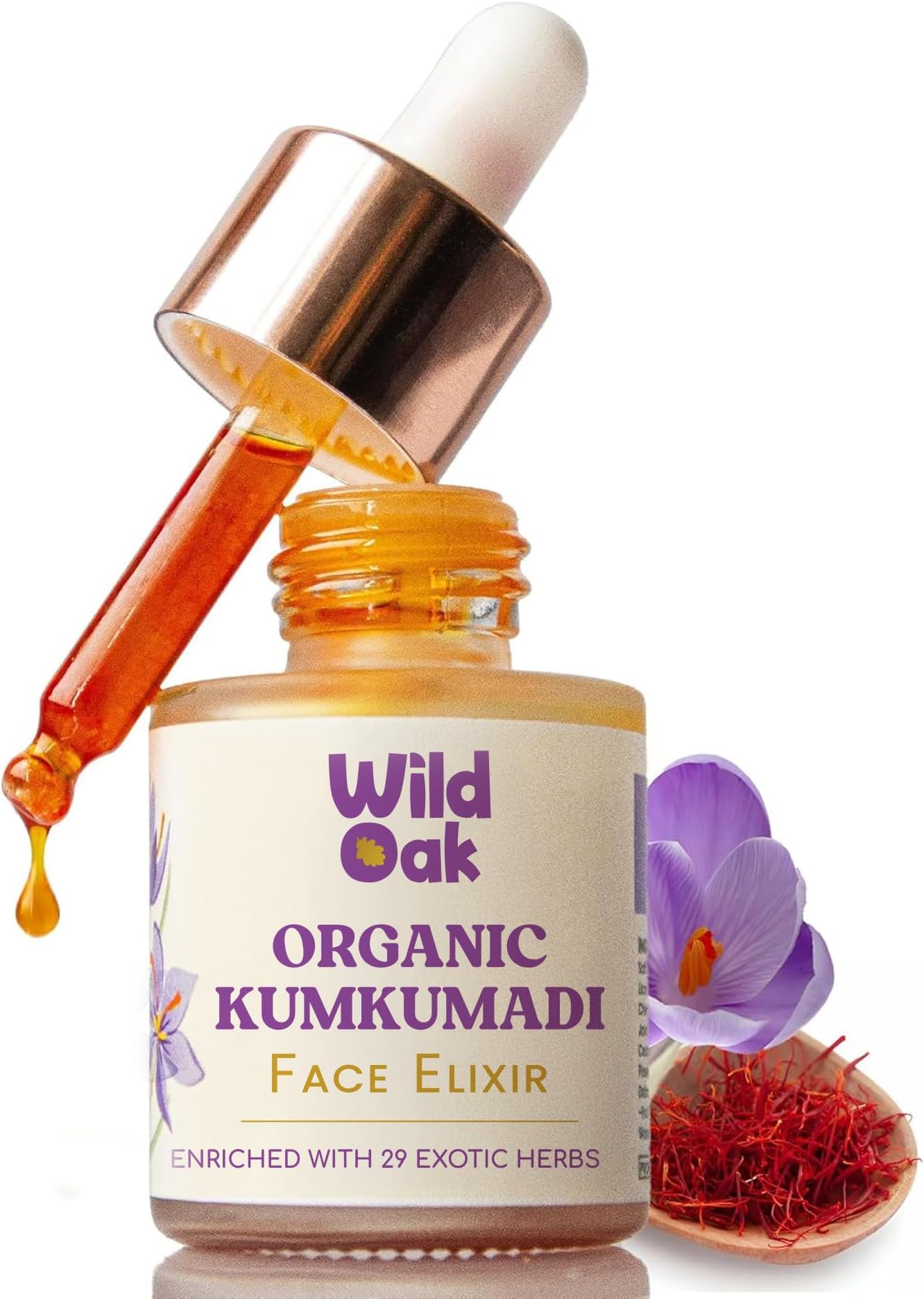 WildOak Kumkumadi Tailam | Face Elixir | Pigmentation,Dark Circles & Anti Aging | Made Using 3000 Years Old Formulation,8 Days Long Process | High Potent 75G Saffron/1Liter & 30 Exotic Herbs | 20ml