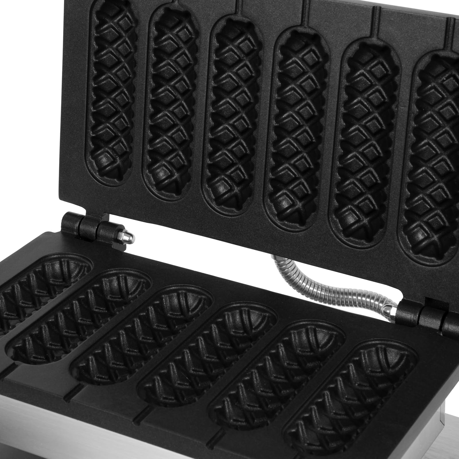 VERTES Macchina per Waffle su Stecco, 6 Waffle alla Volta, 120 pezzi/h, Regolabile 0-300°C, Antiaderente, Piastra in Ghisa con Corpo in Acciaio Inox, Waffle Maker 1550 W, Timer, Manico Termoresistente