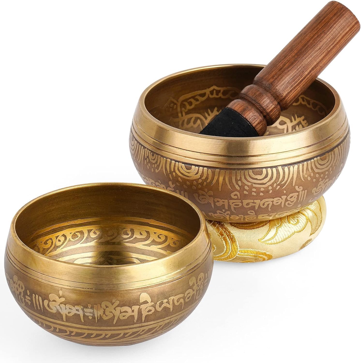 Hihealer Set van 2 Tibetaanse klankschalen 100% handgemaakt in Nepal met handleiding (mogelijk niet beschikbaar in het Nederlands), hamer, kussen, geschenkdoos, meditatie, yoga, chakra-genezing